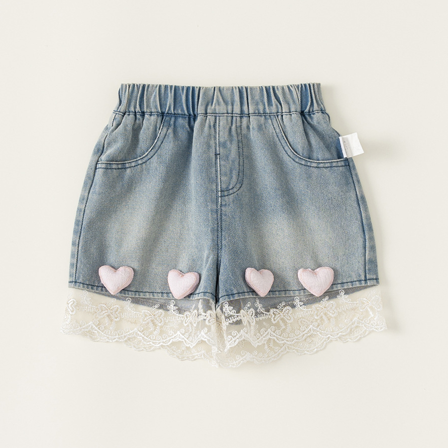 童裝女童褲子甜美蝴蝶結翻邊牛仔短褲女寶寶夏季熱褲XK42065