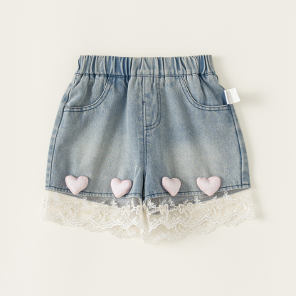 童裝女童褲子甜美蝴蝶結翻邊牛仔短褲女寶寶夏季熱褲XK42065