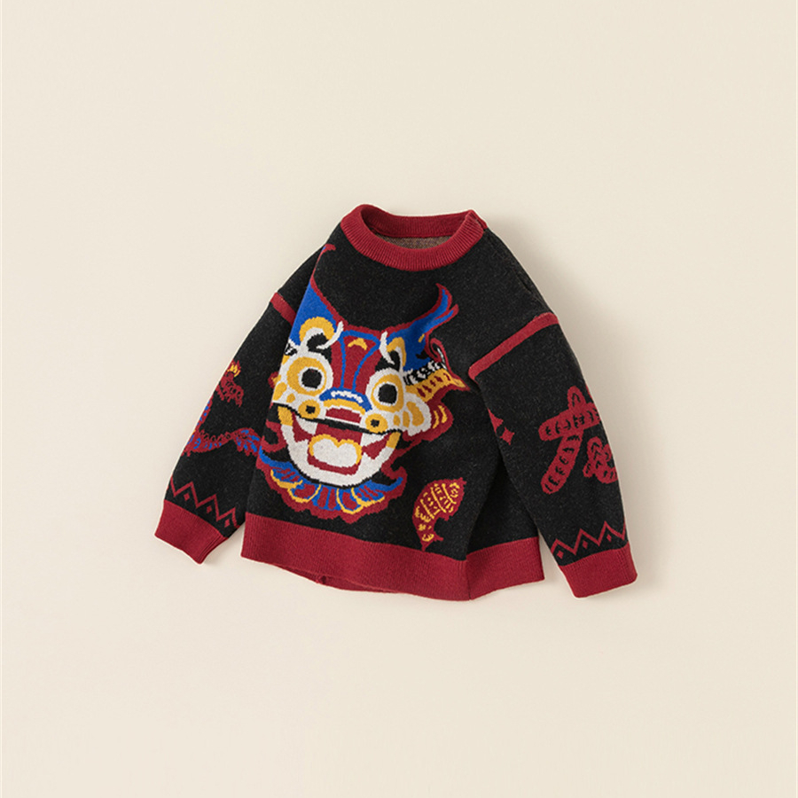 童裝兒童拜年服毛衣男童國潮冬季新款女童冬裝套頭保暖針織衫