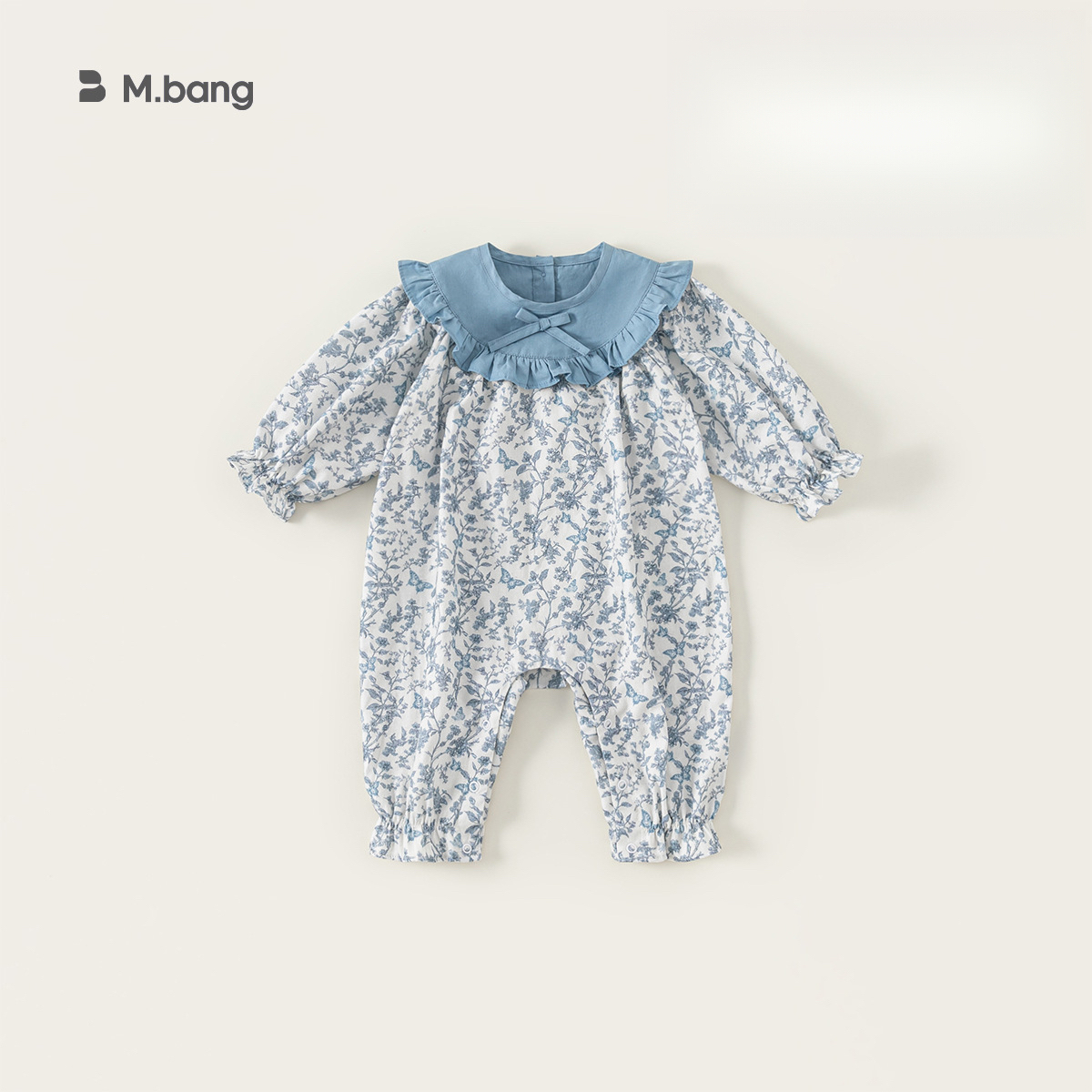 童裝新款女寶寶衣服洋氣碎花秋裝兒童連體衣花邊領女童爬服