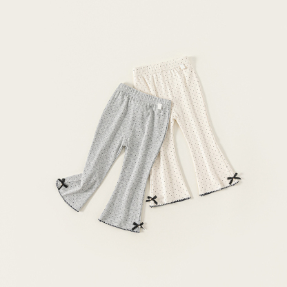 童裝女童打底褲新品波點蝴蝶結女孩子外穿褲子小童微喇長褲