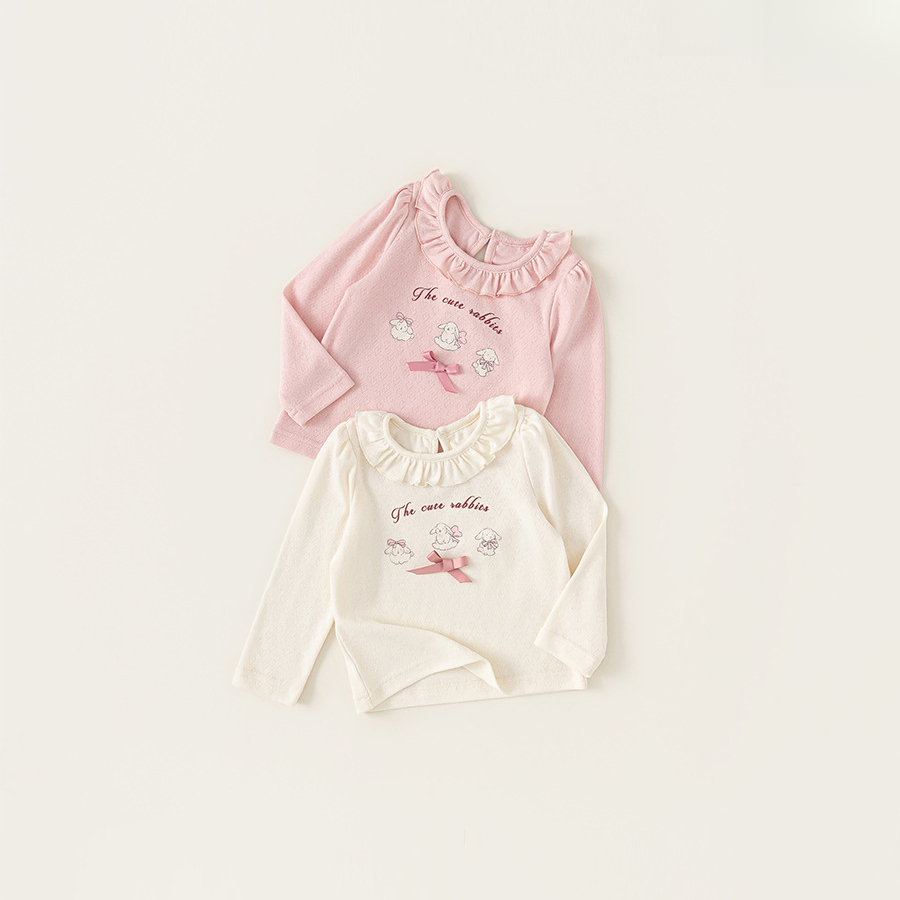 女童T恤秋季新款甜美女寶寶花邊圓領上衣孩子內搭兒童長袖