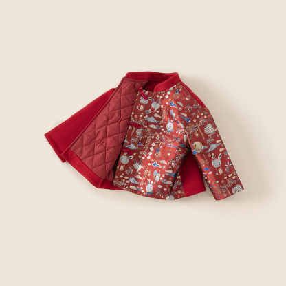 童裝男童紅色外套冬季拜年服兒童喜慶加厚保暖棉衣