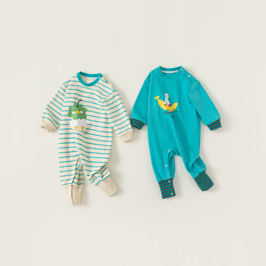 童裝寶寶連體衣春秋新生兒衣服兒童卡通條紋爬服外穿