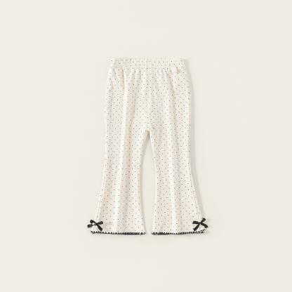 童裝女童打底褲新品波點蝴蝶結女孩子外穿褲子小童微喇長褲