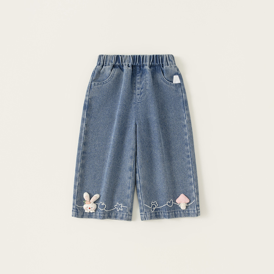 童裝女童褲子春季新品可愛小童牛仔褲百搭兒童直筒褲寶寶長褲