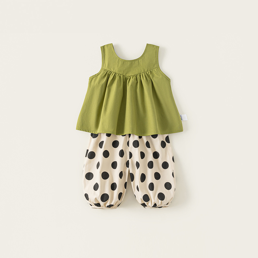 童裝夏季新款韓版寶寶無袖背心闊腿褲女童兩件套時髦兒童套裝