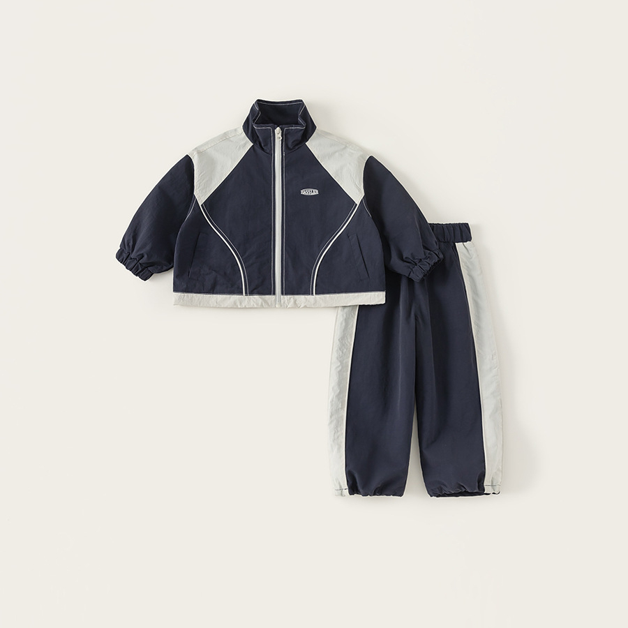 童裝兒童春裝撞色立領休閒外套運動休閒褲兩件套男童百搭套裝