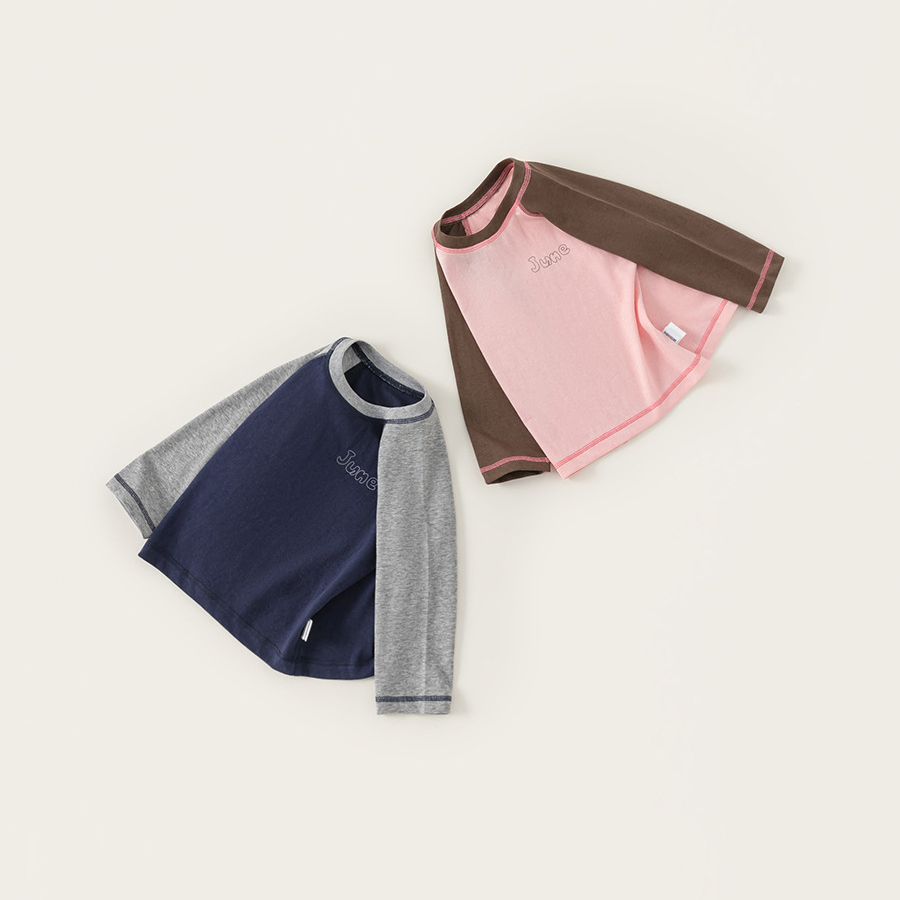 童裝男童春季新品圓領長袖兒童休閒字母內搭女童撞色百搭T恤