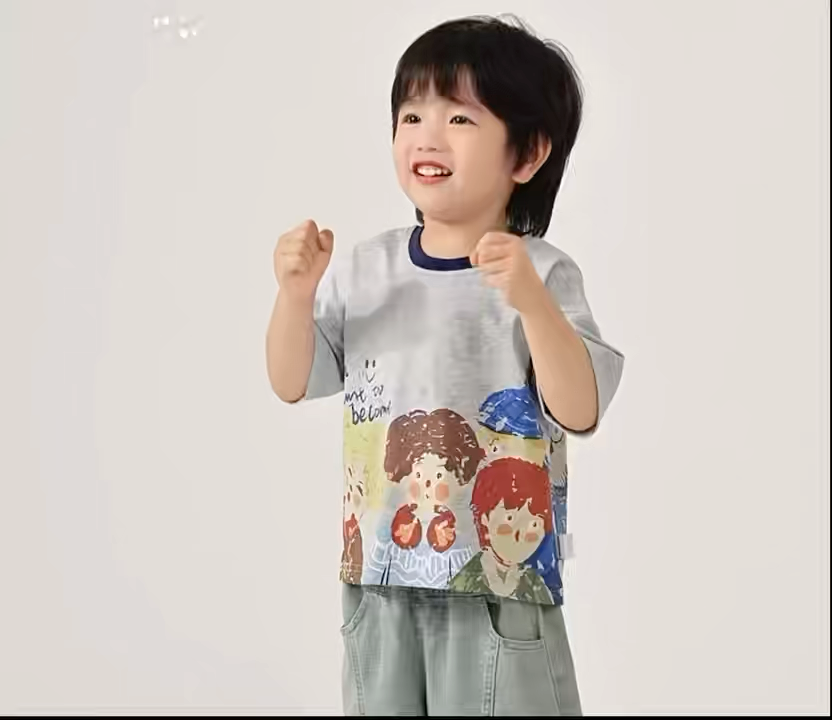 童裝男小童T恤2025年夏季新款圓領卡通印花撞色休閒短袖上衣