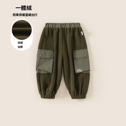 男孩褲子冬季新款雙面絨寶寶束腳褲大口袋帥氣兒童工裝褲子