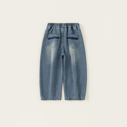 童裝秋季新品兒童褲子中大童長褲女孩子直筒褲男童水洗牛仔褲