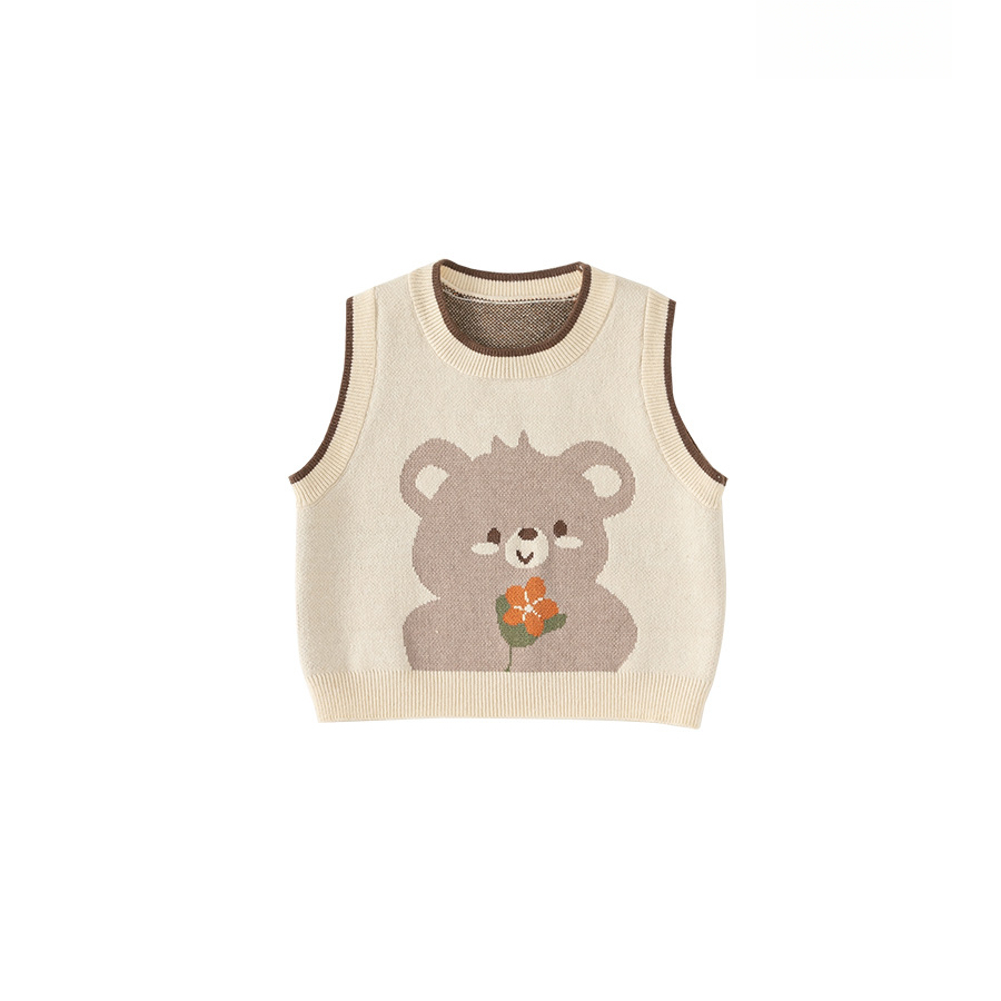 童裝寶寶馬甲秋季女童可愛小熊背心兒童無袖針織衫小童毛衣