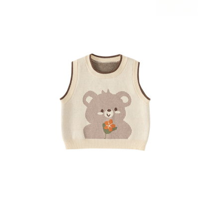 童裝寶寶馬甲秋季女童可愛小熊背心兒童無袖針織衫小童毛衣