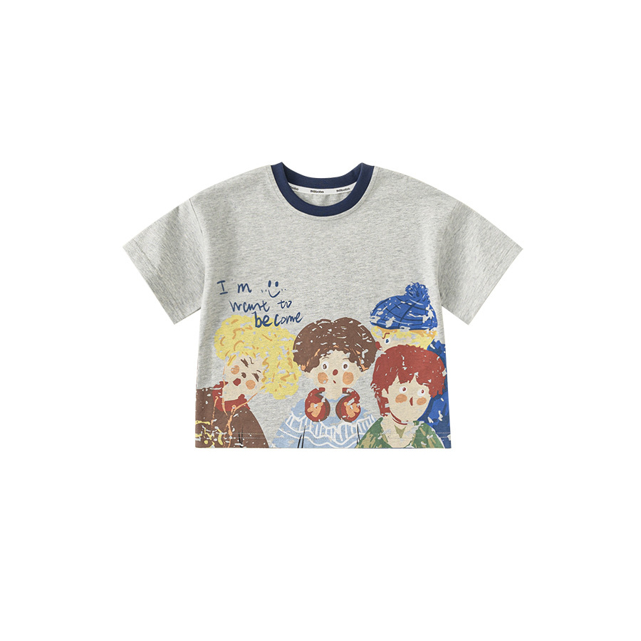 童裝男小童T恤2025年夏季新款圓領卡通印花撞色休閒短袖上衣