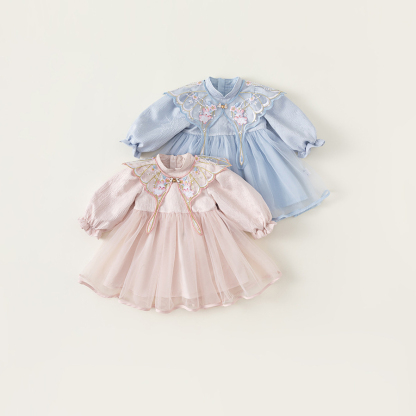 童裝兒童連衣裙春秋新款女童網紗公主裙寶寶生日禮服小童裙子