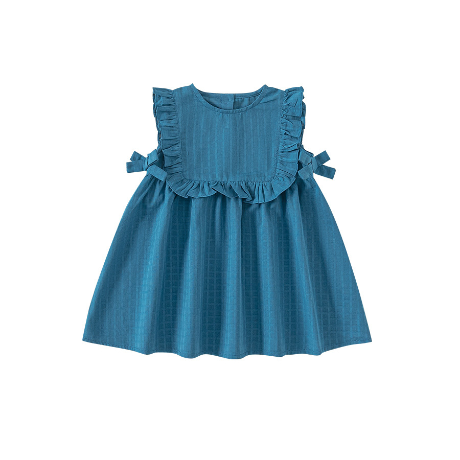 童裝夏季韓版女童無袖裙子兒童連衣裙純色甜美湖州織裏童裝