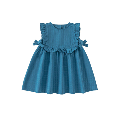 童裝夏季韓版女童無袖裙子兒童連衣裙純色甜美湖州織裏童裝