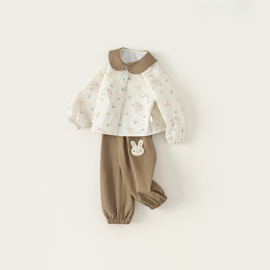 童裝女寶寶秋裝套裝2025新款碎花襯衫女童束腳褲兩件套春秋