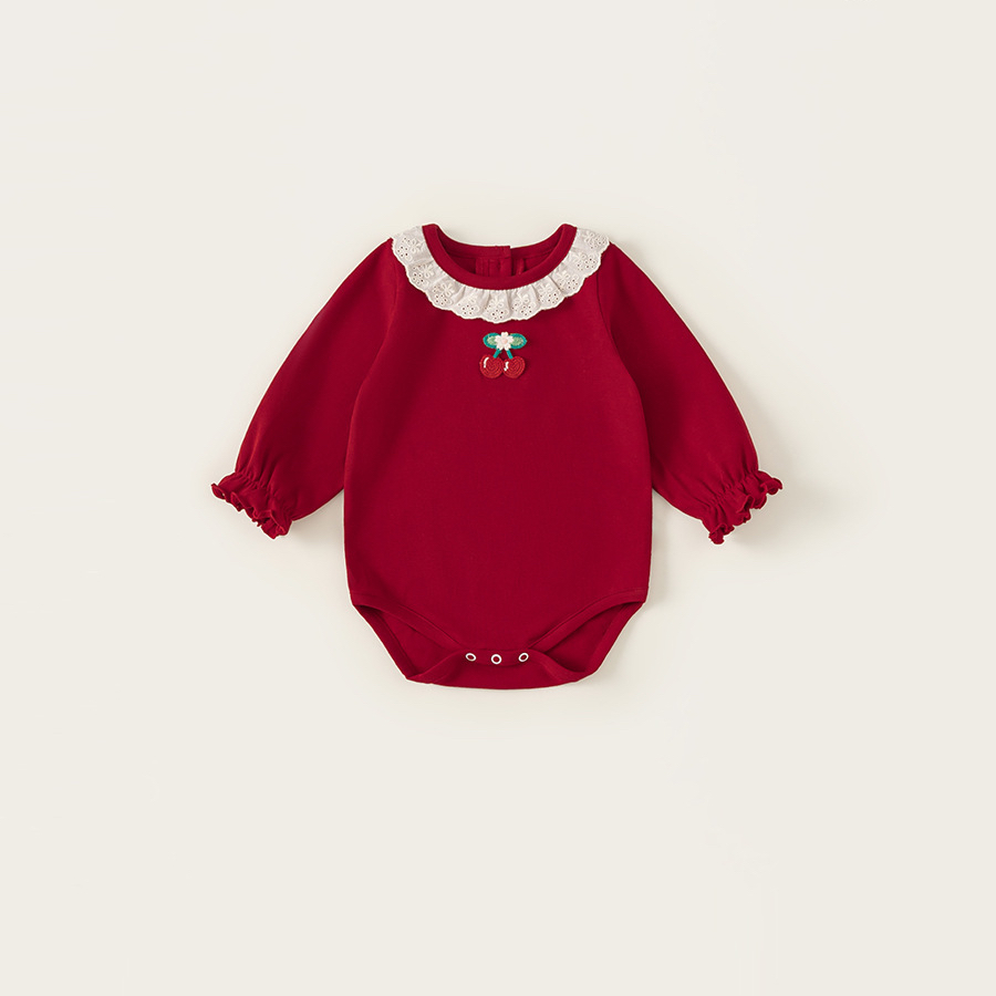 秋裝新生兒衣服嬰童爬服甜美櫻桃女童連體衣