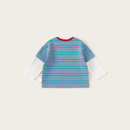 童裝男童T恤春季新款中小童假兩件條紋拼色時尚休閒兒童上衣