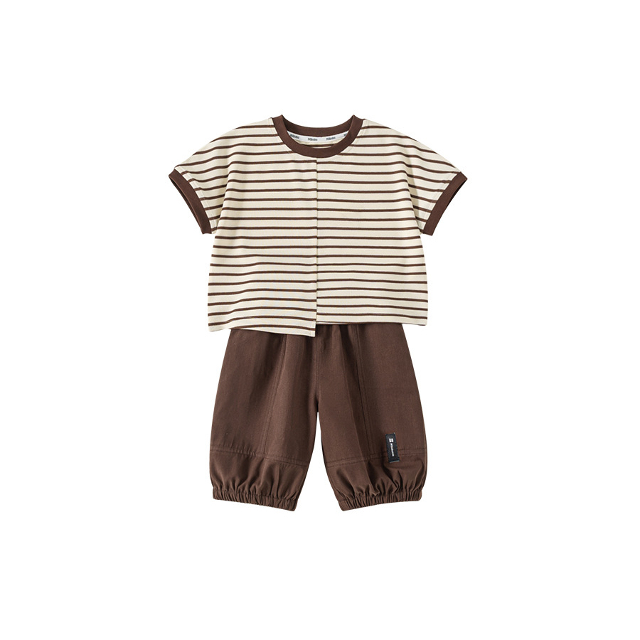 童裝男孩子夏款短袖套裝條紋上衣男童休閒褲兩件套兒童服裝