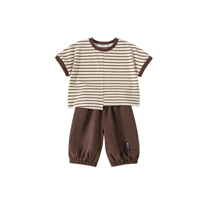 童裝男孩子夏款短袖套裝條紋上衣男童休閒褲兩件套兒童服裝