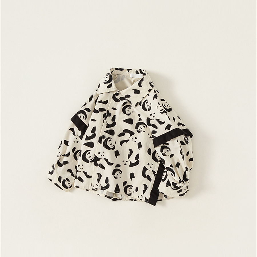 童裝男童襯衣秋季新品熊貓個性兒童襯衫長袖小童襯衣潮流