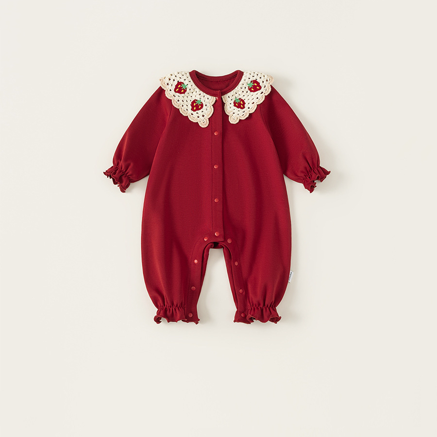 秋季新款兒童服裝荷葉邊甜美秋季套裝新生兒連體衣女嬰連體褲