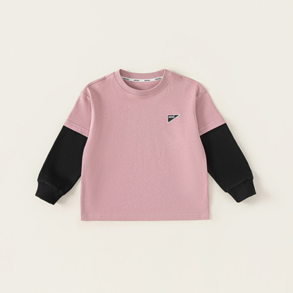 男童春秋款百搭上衣簡約假兩件撞色T恤童裝中大童長袖