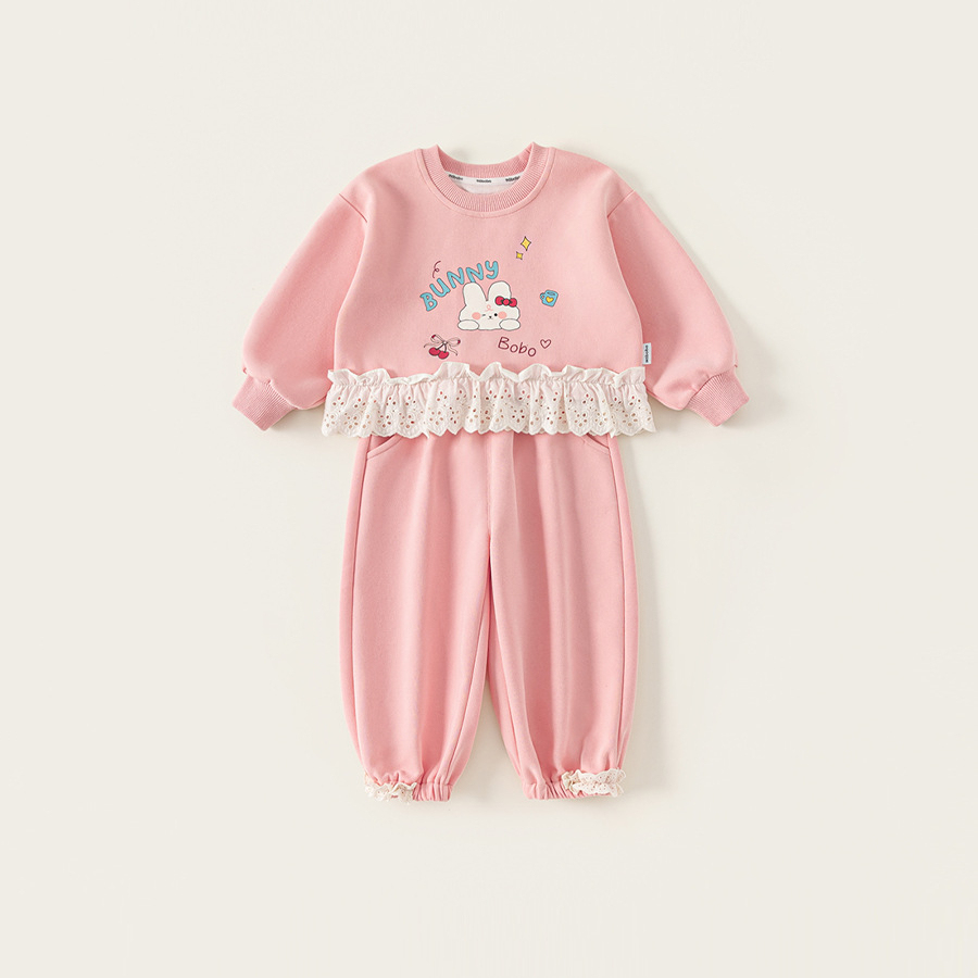 童裝女童套裝粉色花邊衛衣套頭衫束腳褲兒童兩件套小童運動裝
