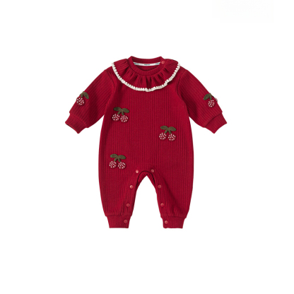 秋季新款女寶寶衣服甜美荷葉邊秋裝女童爬服兒童連體衣