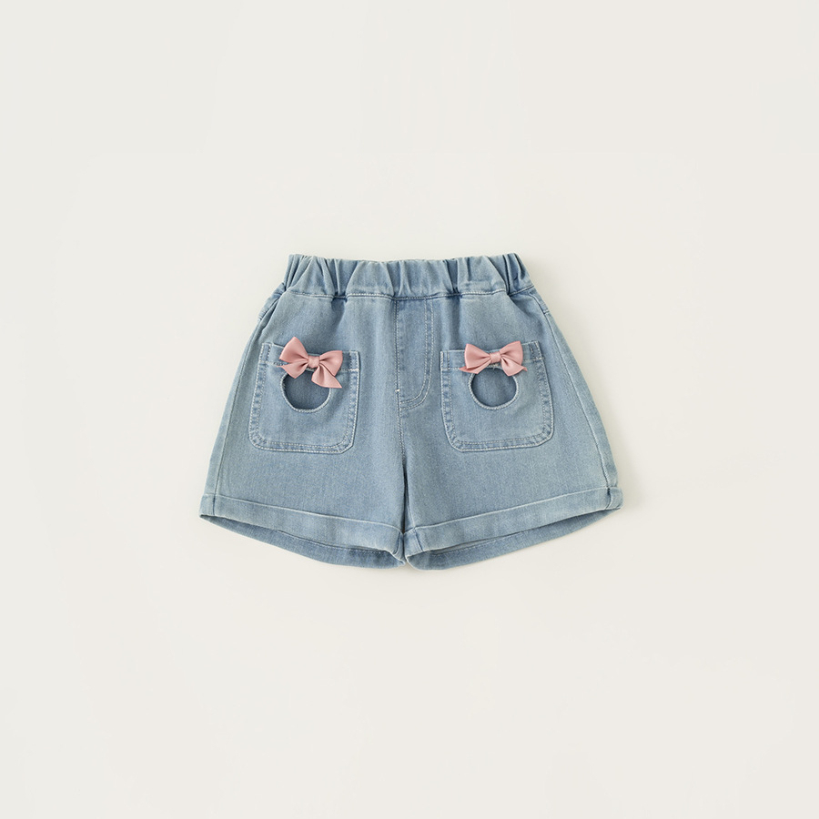 童裝女童褲子甜美蝴蝶結翻邊牛仔短褲女寶寶夏季熱褲XK42065