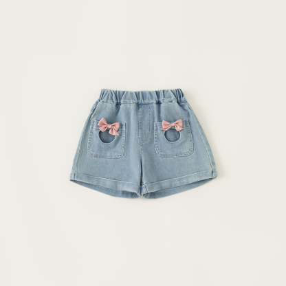 童裝女童褲子甜美蝴蝶結翻邊牛仔短褲女寶寶夏季熱褲XK42065