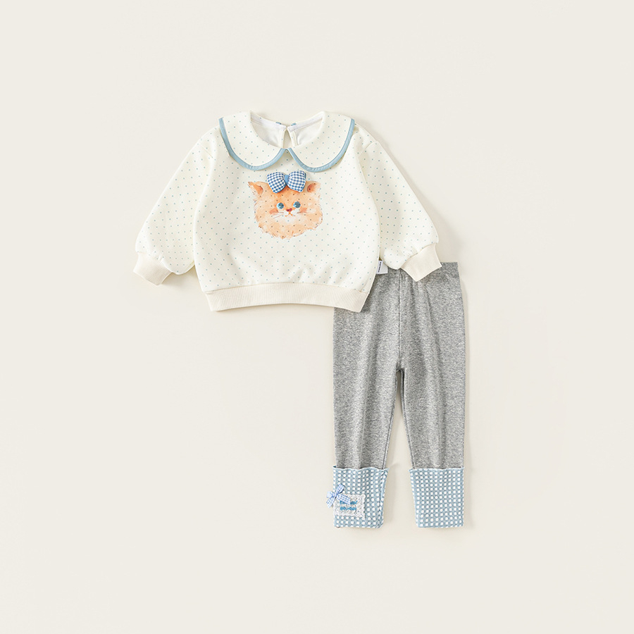 童裝女童套裝春季翻領波點衛衣拼接打底褲兒童兩件套衛衣套裝