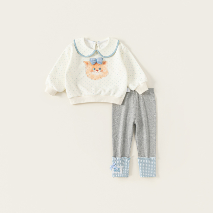 童裝女童套裝春季翻領波點衛衣拼接打底褲兒童兩件套衛衣套裝