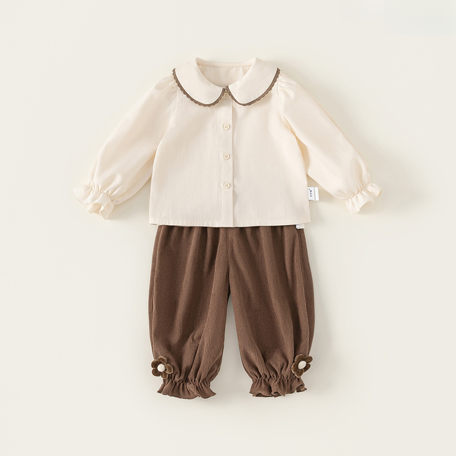 童裝女童秋裝新款套裝洋氣小熊毛衣馬甲花邊領襯衣長褲三件套