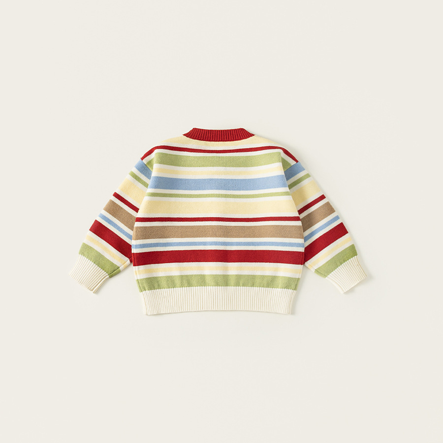童裝男童毛衣彩色條紋中小童毛線開衫多巴胺女童針織外套潮流