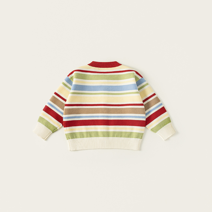 童裝男童毛衣彩色條紋中小童毛線開衫多巴胺女童針織外套潮流