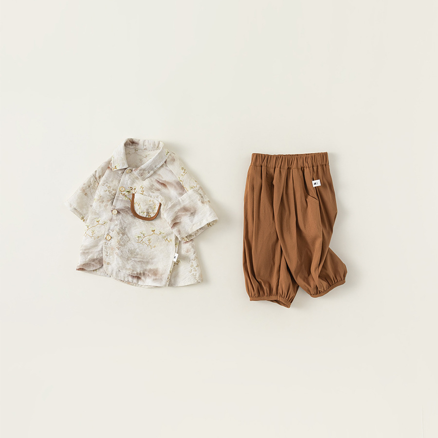 童装男童夏装衬衫套装儿童新汉服童装两件套国潮宝宝衣服