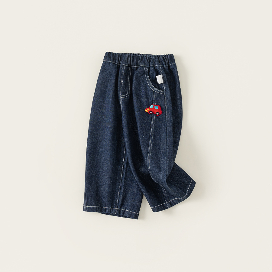 童裝女童褲子春季新品拼接洋氣兒童直筒褲卡通中小童牛仔褲潮