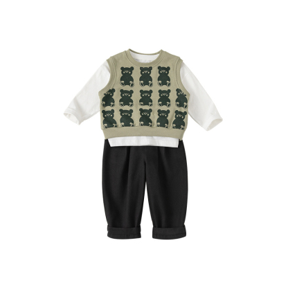 童裝寶寶套裝2025春裝嬰幼兒休閒三件套兒童卡通馬甲寶寶裝