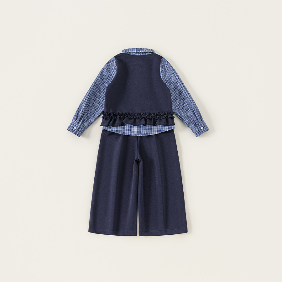 童裝兒童套裝假兩件襯衫上衣純色休閒褲女童兩件套大童時尚裝