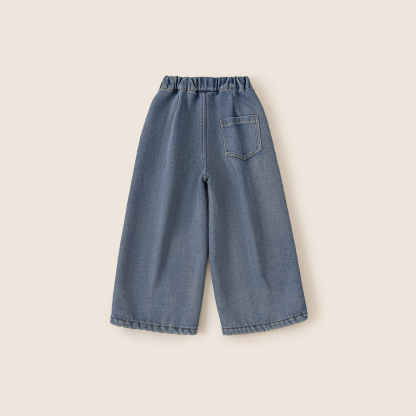 童裝女童牛仔褲新款寬鬆中大童直筒褲秋冬季外穿女孩加絨長褲