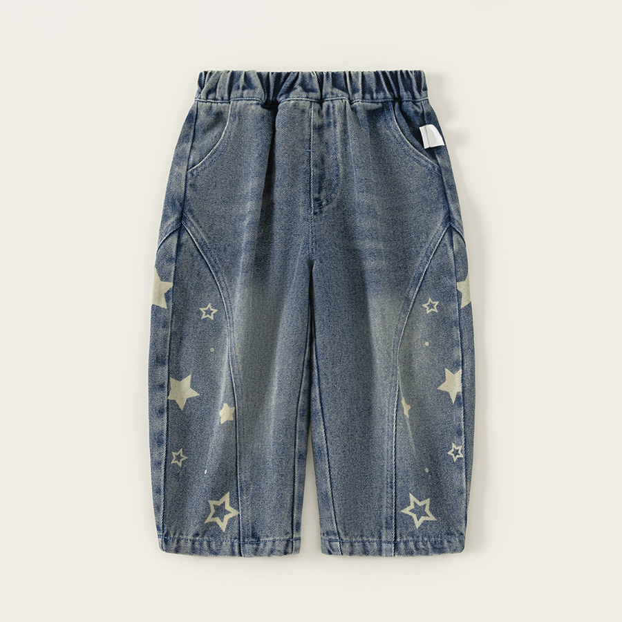 童裝兒童褲子小童長褲星星寶寶牛仔褲春季新品簡約男童彎刀褲