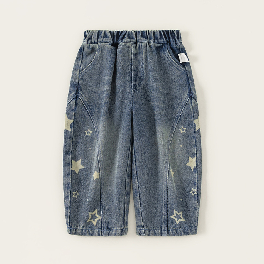 童裝兒童褲子小童長褲星星寶寶牛仔褲春季新品簡約男童彎刀褲