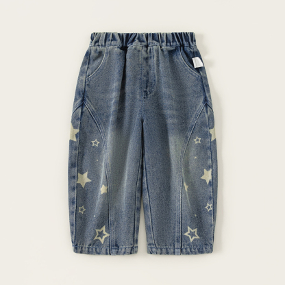 童裝兒童褲子小童長褲星星寶寶牛仔褲春季新品簡約男童彎刀褲