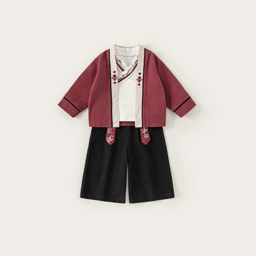 童裝春秋款衣服表演服男童三件套兒童古裝套裝小童