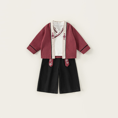 童裝春秋款衣服表演服男童三件套兒童古裝套裝小童