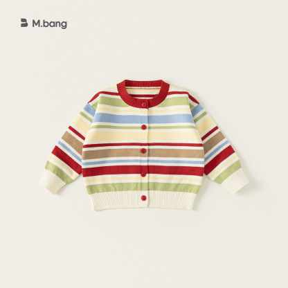 童裝男童毛衣彩色條紋中小童毛線開衫多巴胺女童針織外套潮流